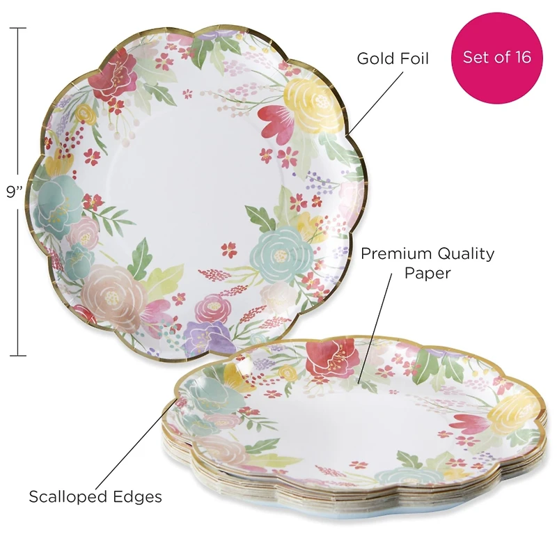 Kate Aspen® 9'' Garden Blooms Premium Paper Plates, 16ct.