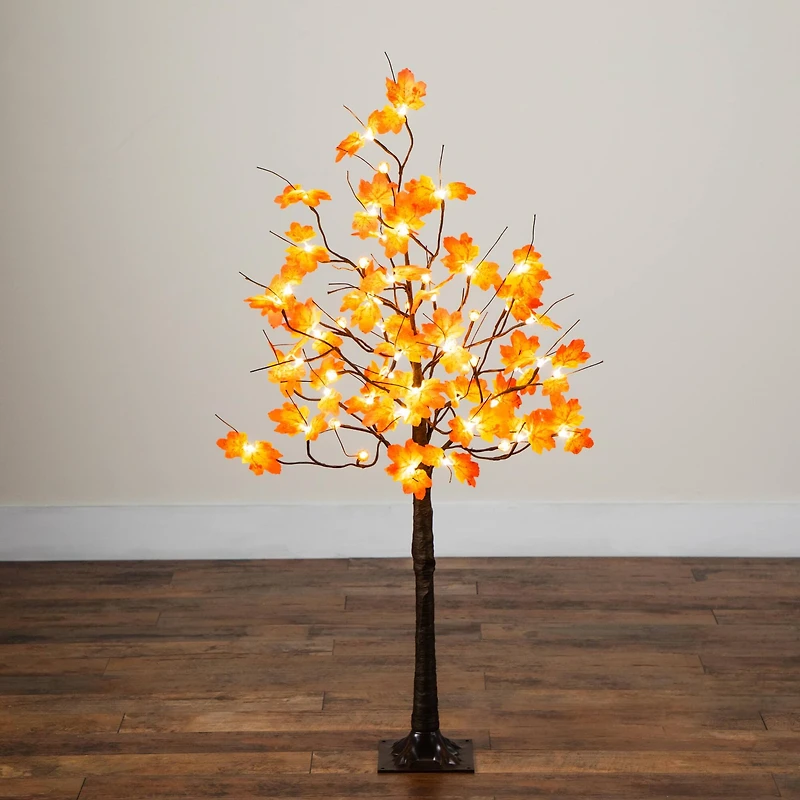 4ft. Pre-Lit Minimalist Autumn Maple Artificial Fall Tree with 56 LED Warm White & Orange Pumpkin Shaped Lights
