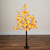 4ft. Pre-Lit Minimalist Autumn Maple Artificial Fall Tree with 56 LED Warm White & Orange Pumpkin Shaped Lights