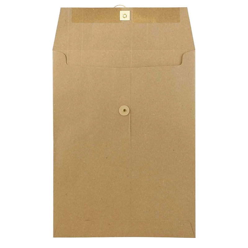 JAM Paper 9" x 12" Premium Brown Kraft Button & String Booklet Envelopes, 50ct.