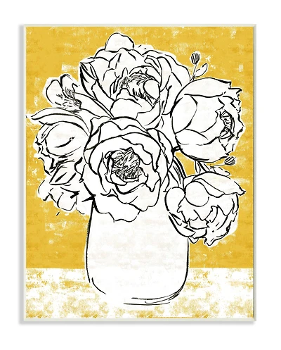 Stupell Industries Peony Sketch Bouquet Contrasted Distressed Yellow Wood Wall Plaque