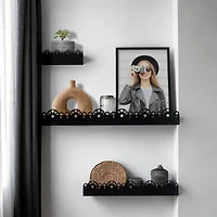 American Art Decor Scallop Metal Floating Shelves, 3pc Picture Ledge Set, Black - 3" x 5" x 24"