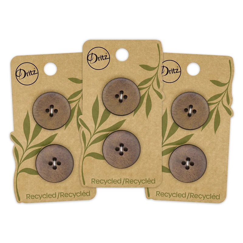 Dritz® 23mm Medium Brown Recycled Leather Round Button, 6ct.