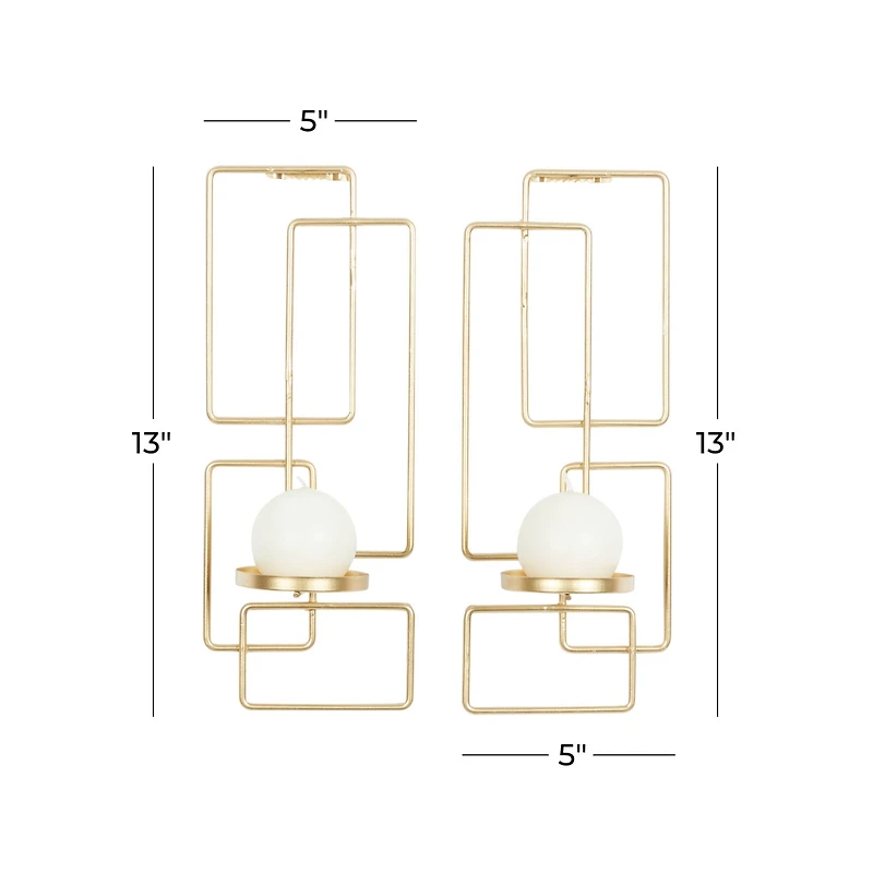 Gold Iron Contemporary Candlestick Holders, 13" x 5" x 4"