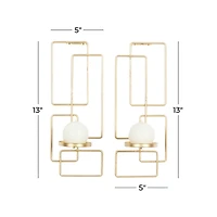 Gold Iron Contemporary Candlestick Holders, 13" x 5" x 4"