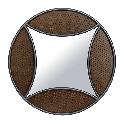 32" Brown Wood Industrial Round Wall Mirror