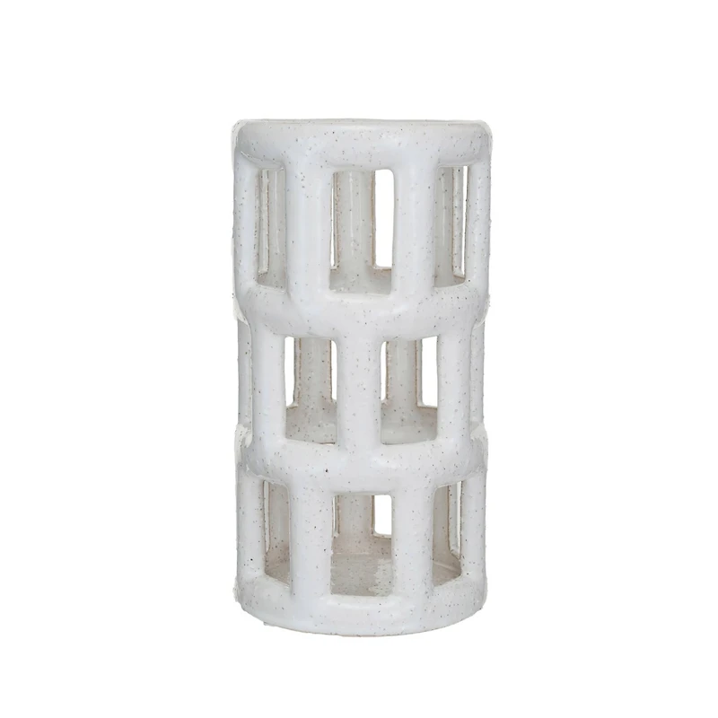 Hello Honey® 12" White Cut-Out Decorative Stoneware Lantern Candle Holder
