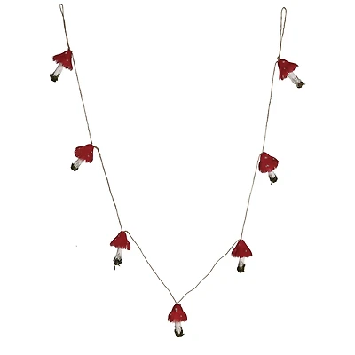 Hello Honey 6ft. Pink, White & Green Feather & Foam Mushroom Garland with Gold Glitter & Faux Moss