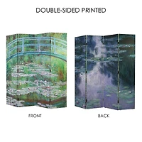 American Art Decor™ 6ft. Double-Sided 4-Panel Monet Water Lilies and Japanese Footbridge Canvas Privacy Screen