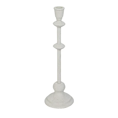 Hello Honey® Antique White Sand Finish Tall Metal Taper Candle Holder