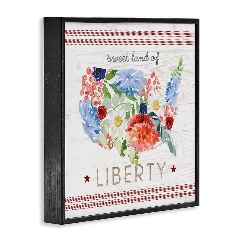 Stupell Industries Sweet Land Of Liberty Floral USA Framed Giclee Art