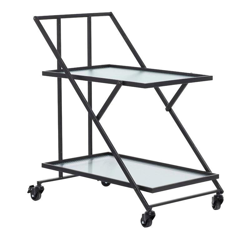 Black Iron Industrial Bar Cart, 32" x 25" x 18"
