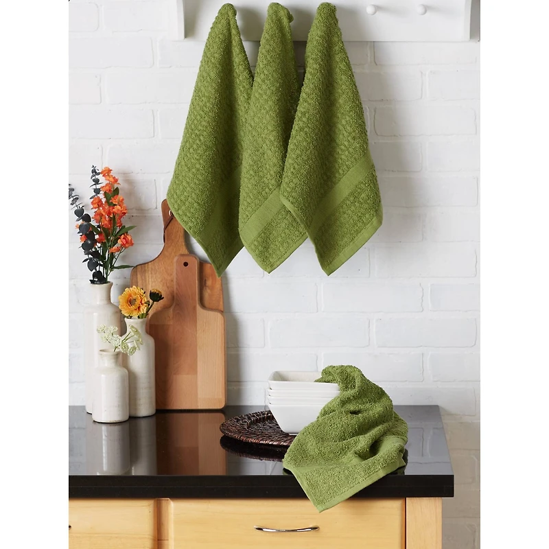 DII® Solid Antique Green Waffle Terry Dish Towels, 4ct.