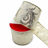 3.5" x 15ft. Silver Jacquard Scroll Wired Ribbon by Celebrate It®