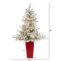 4.75ft. Pre-Lit Flocked Fraser Fir Artificial Christmas Tree  in Tower Planter, Warm White Lights