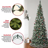7.5ft. Unlit Slim Cullen Fir Artificial Christmas Tree with Berries and Pinecones