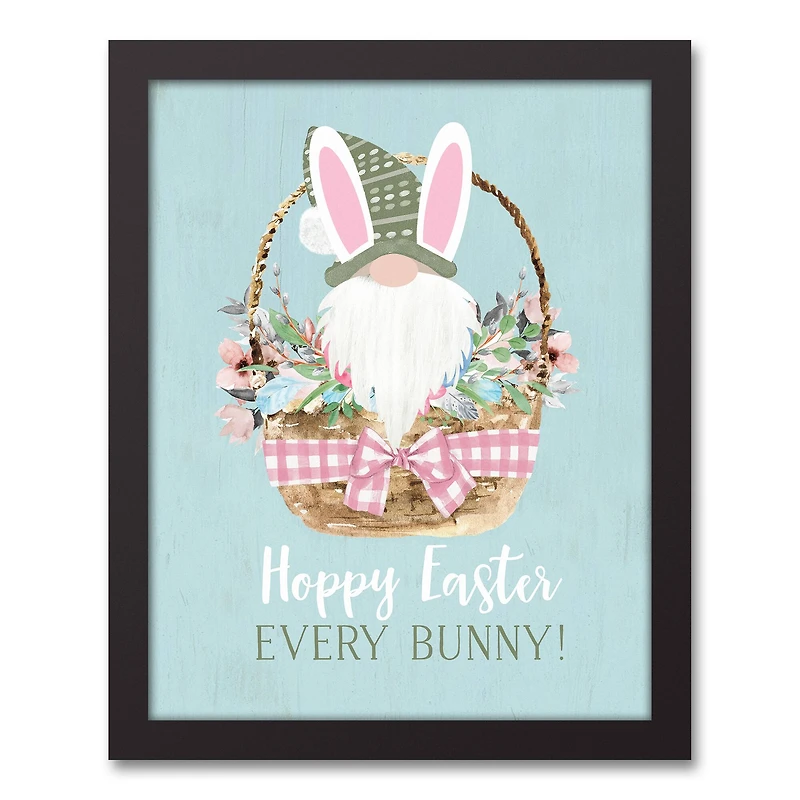 Gnome Bunny Basket Black Framed Canvas