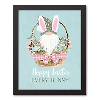 Gnome Bunny Basket Black Framed Canvas