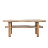 Hello Honey® Natural Oak Wood Veneer and Rubberwood Organic Shaped Coffee Table with Shelf