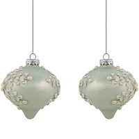 2ct. Pastel Green Icy Snowflakes Glass Onion Ornaments