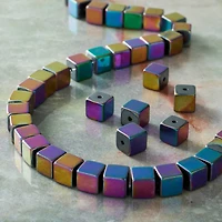 Rainbow Reconstituted Hematite Cube Beads by Bead Landing