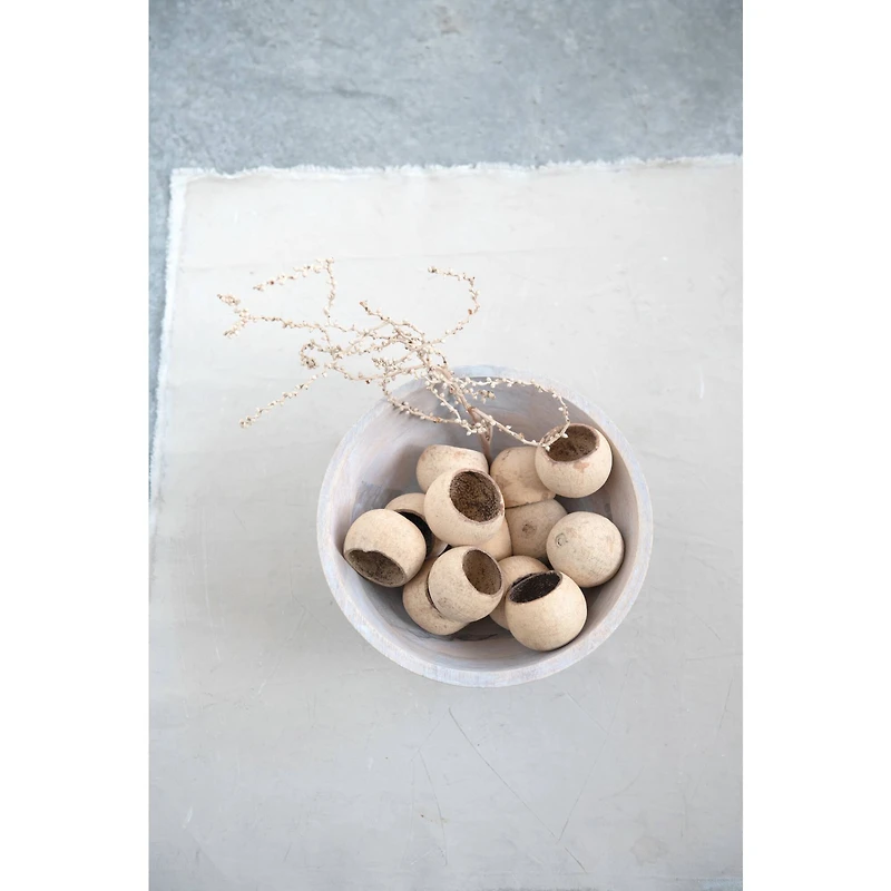 Hello Honey® 6" Whitewashed Footed Mango Wood Bowl with Carved Circle Accents