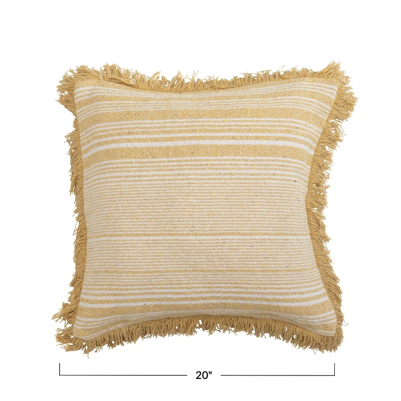 Hello Honey® Yellow & Cream Woven Recycled Cotton Blend Pillow Cover with Fringe