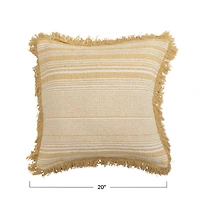 Hello Honey® Yellow & Cream Woven Recycled Cotton Blend Pillow Cover with Fringe