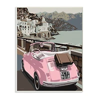 Stupell Industries Pink Car Cliffside Town on Waterfront Road Wall Plaque