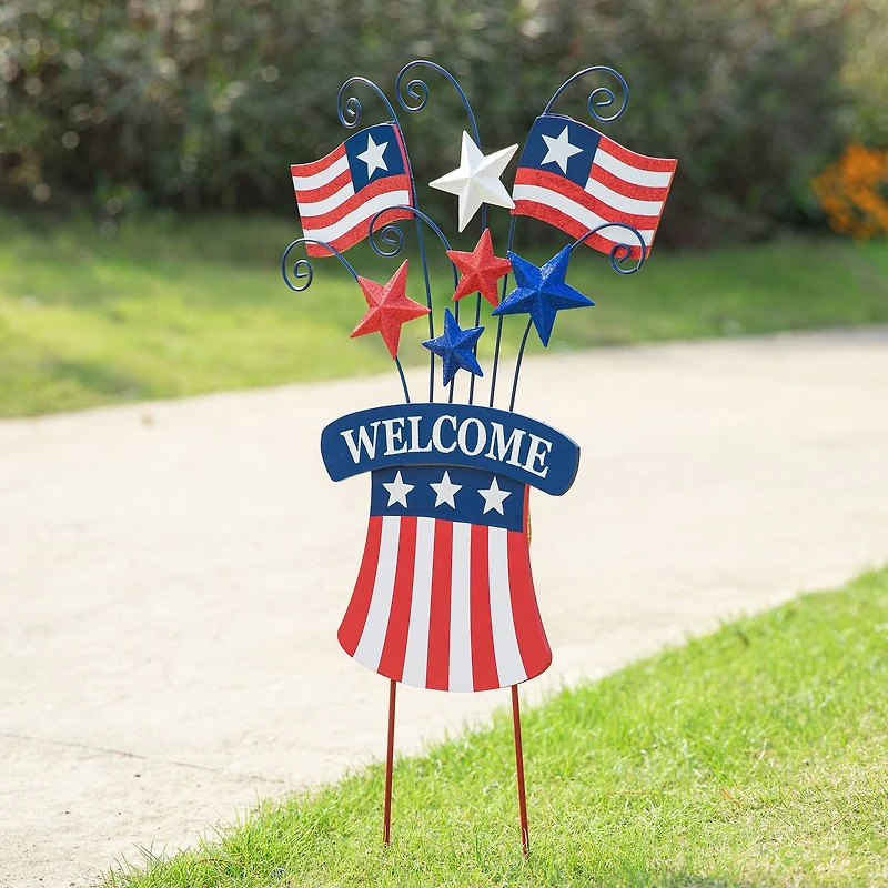 Glitzhome® 30.25" Wood & Metal Patriotic Flags Yard Stake