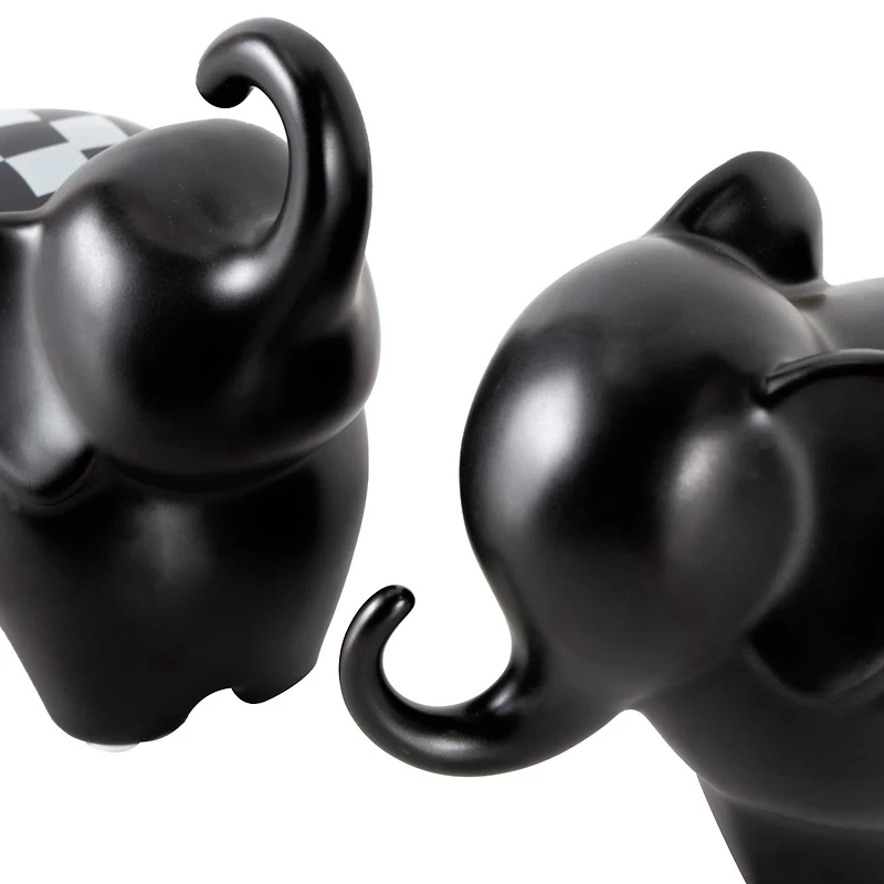 Black Checker Print Elephant Sculpture Set