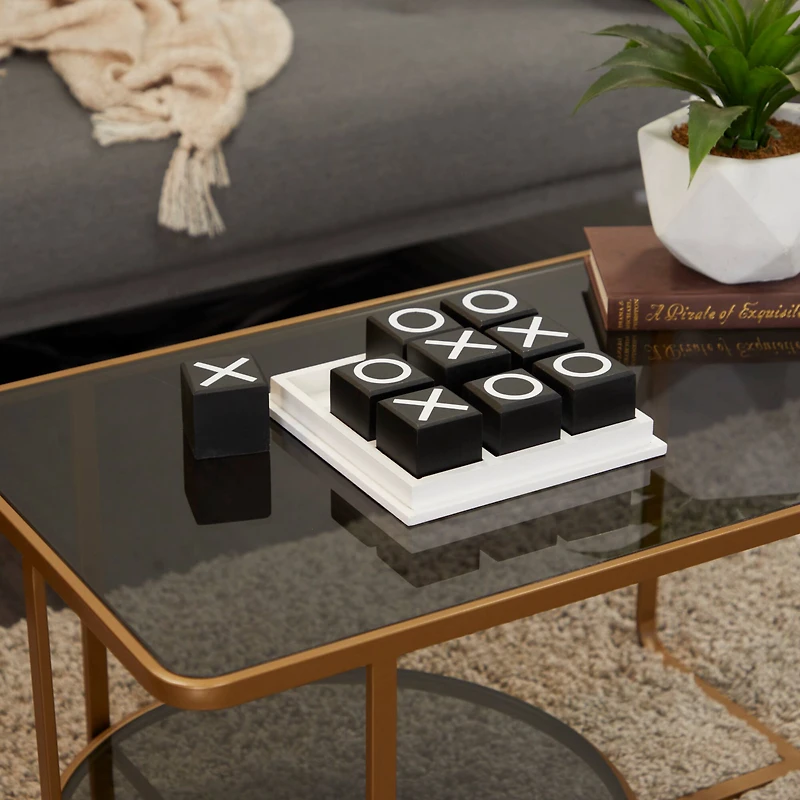 9" Black Wood Tic-Tac-Toe Game Set