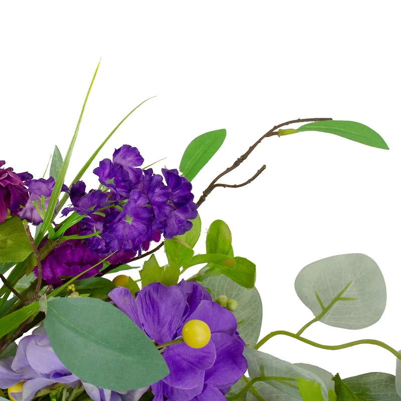 23" Purple & Yellow Eucalyptus & Hydrangea Floral Berry Spring Wreath