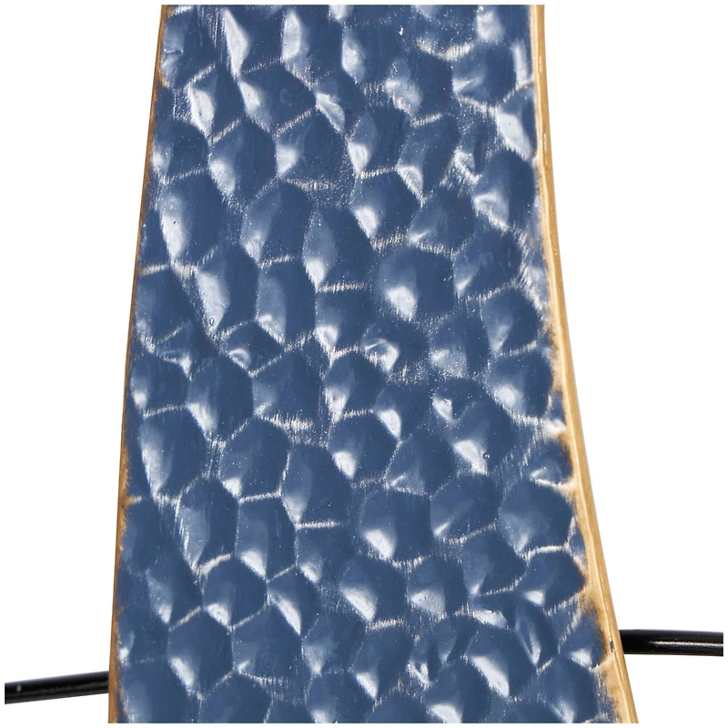 Blue Metal Sailboat Wall Decor with Black Wire Frame and White Bird Accents