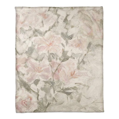 50" x 60" Blush & Sage Soft Floral Abstract Coral Fleece Blanket