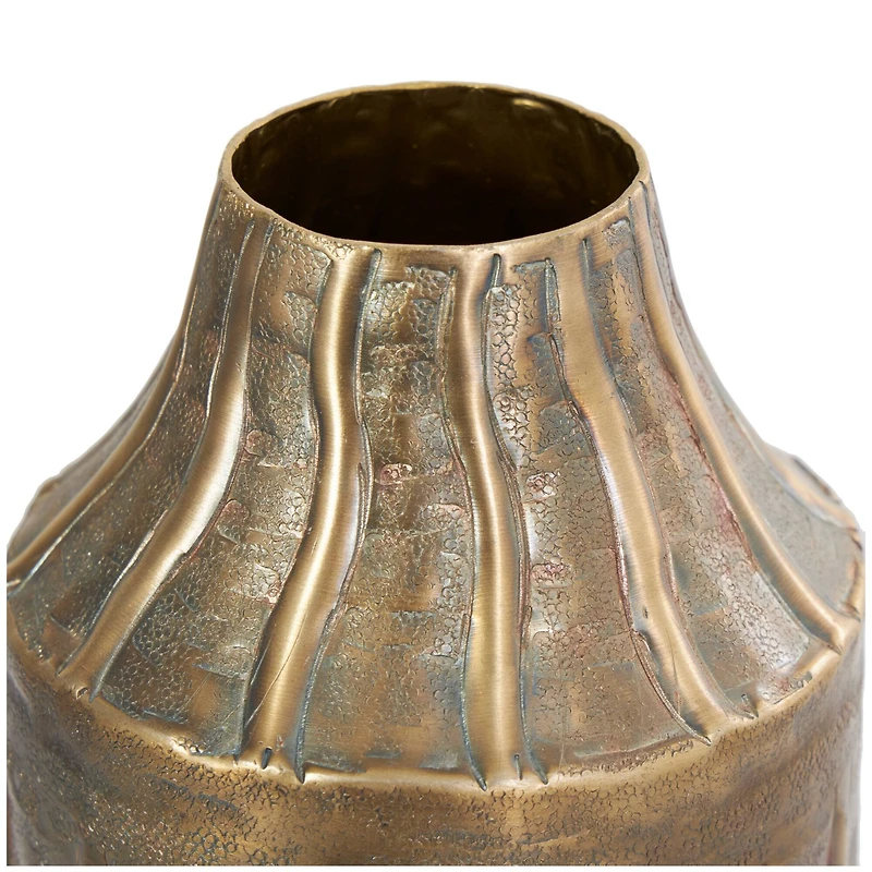 17" Brass Metal Snakeskin Inspired Vase with Dimensional Wavy Accents
