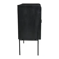 Hello Honey® 3ft. Black Bar Cabinet with Natural Woven Cane Details