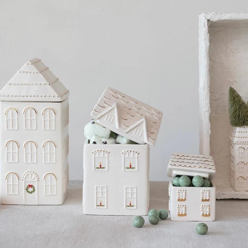 Hello Honey® White & Gold Hand-Painted Stoneware House Cookie Jar