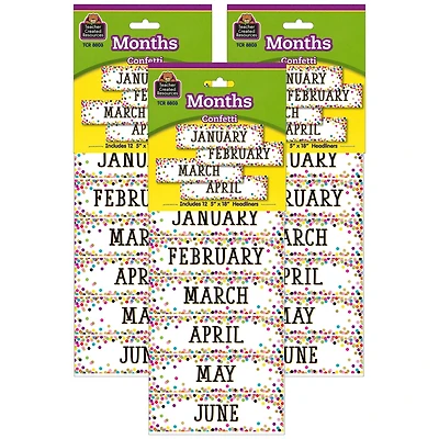 Teacher Created Resources Confetti Monthly Headliners, 3 Packs of 36