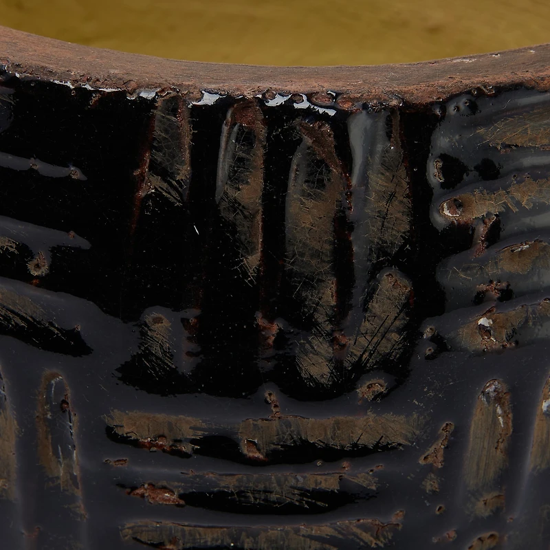 Hello Honey® Black Embossed Terracotta Planter