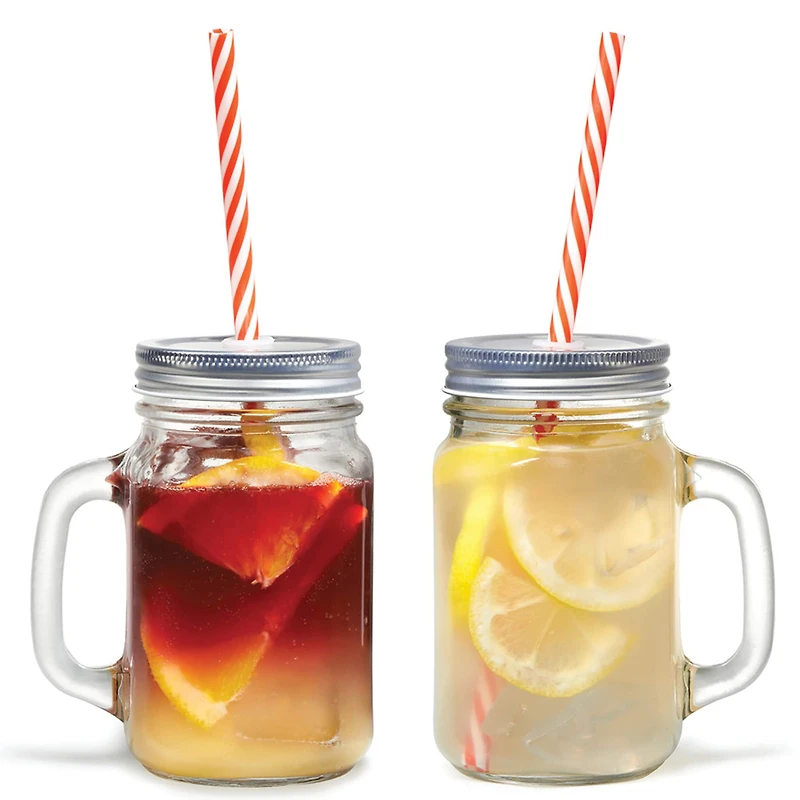 Gourmet by Starfrit 16oz. Mason Jar Mugs with Straws, 2ct.