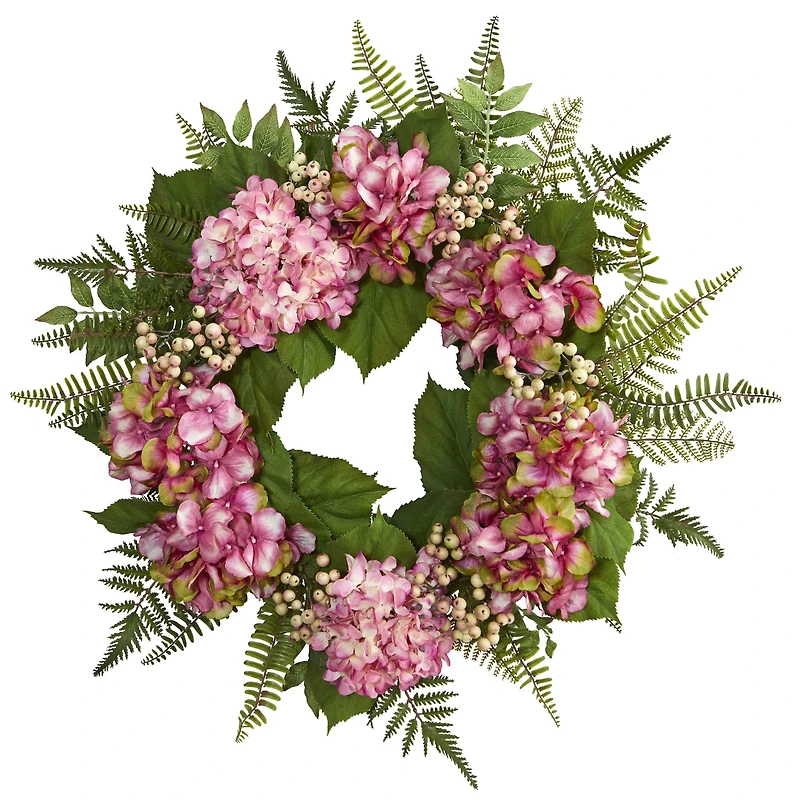 24” Pink Hydrangea with Berry Wreath