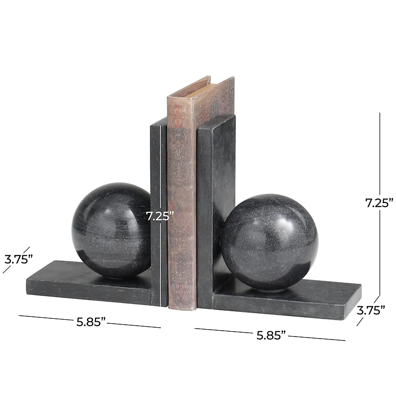 7.25" Black Orb Modern Marble Bookends, 2ct.