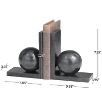 7.25" Black Orb Modern Marble Bookends, 2ct.