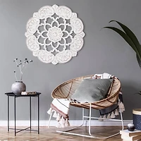 American Art Décor™ 24" Large White Traditional Hand-Carved India Wood Medallion