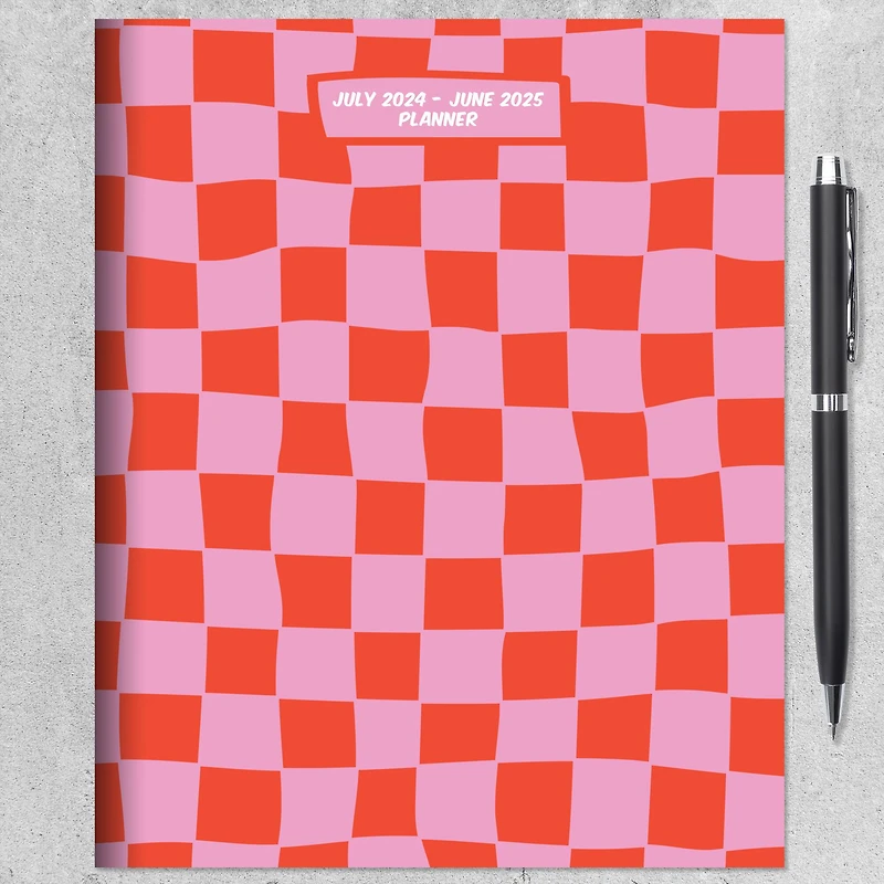 TF Publishing 2024-2025 Medium Checkered Pink & Red Monthly Planner