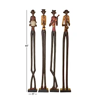 40" Brown Polystone Eclectic Musician Sculpture Set