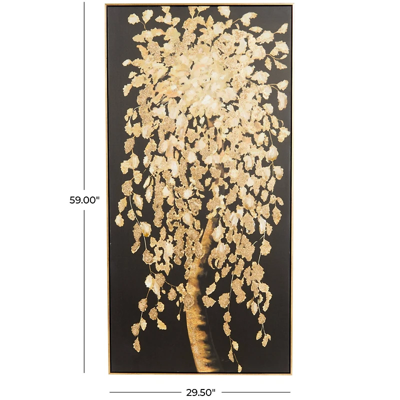  30" x 59" Black Polystone Tree with Gold Foil Accents Framed Wall Art