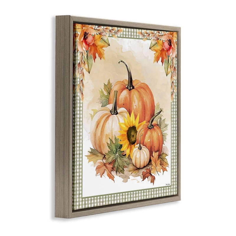 Stupell Industries Autumn Pumpkins Floral Border Floater Framed Art