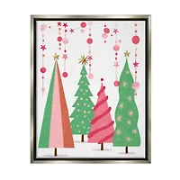 Stupell Industries Pink & Green Christmas Trees Framed Floater Canvas Wall Art